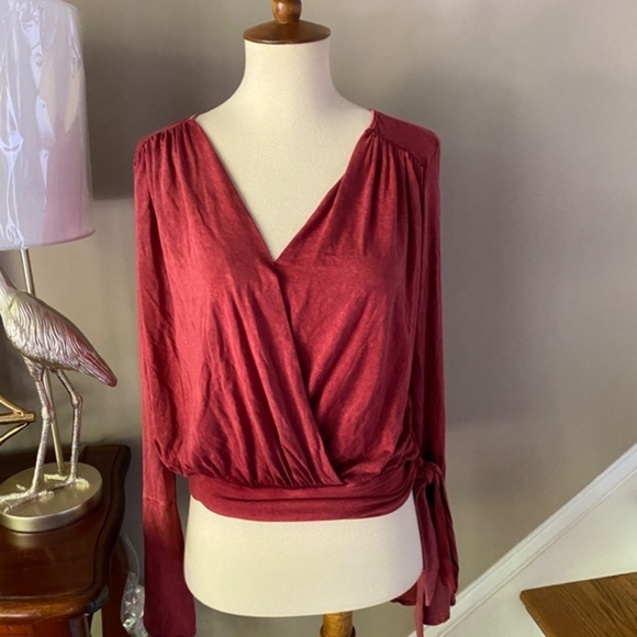 Anthropologie Red  Deletta Sirpo Faux Wrap Top  Small - Picture 2 of 8
